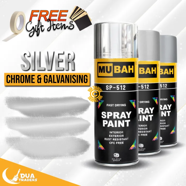 SILVER Spray Paint Bright Chrome & Silver, MUBAH Spray Paint (Imported)