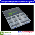 10 Section Adjustable & Removable Partitions Transparent Plastic Storage Box Organizer for Electronics Components, Jewelry & DIY Accessories by Electrica. 