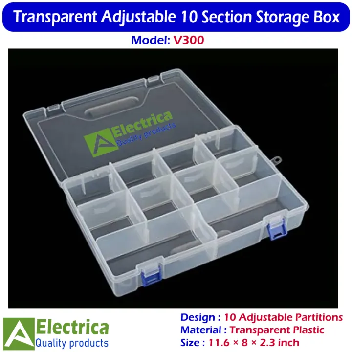 10%20Section%20Adjustable%20&%20Removable%20Partitions%20Transparent%20Plastic%20Storage%20Box%20Organizer%20for%20Electronics%20Components,%20Jewelry%20&%20DIY%20Accessories%20by%20Electrica%20-%20Image%202