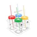Pack Of 4 - Plain Mason Jar Mug With Lid & Straw - 500Ml. 