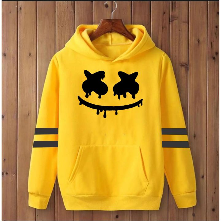 Marshmellow yellow printed kangroo hoodie for men