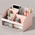 Desk Organiser-Office Organiser with 6 Compartments and 2 Small Drawers, Desk Storage Box for Pen Holders, Remote Pink Reusable Durable. 