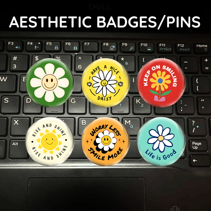6 pcs INSPIRATIONAL FLOWERS pin badges 58mm based on cute cats Indie nature for kids aesthetic Pinterest finds for decor backpack cute