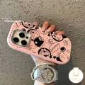 MissConnie Doodle Black Line Cartoon Cute Doraemon Candy Color Shockproof Case Compatible for iPhone 15 14 11 12 13 Pro Max 7Plus 15 8 Plus XR X XS Max SE Luxury Plating Metal Lens Soft Cover. 