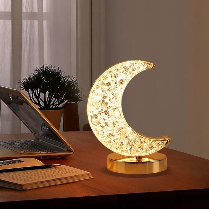 Luxury Crystal LED Moon & Star Table Lamp – Decorative Night Light for ...