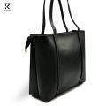Eliza Black Long Handle Golden Accessories Top Zipper Tote Bag. 