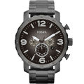 Fossil Nate Smoke Stainless Steel Gunmetal Dial Chronograph Quartz Watch for Gents - JR1437. 