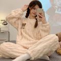 Coral Velvet Pajamas Women's Autumn And Winter Internet Celebrity Starfish Fleece Lined For Women Thickened Set Flannel Spring And Autumn Day Home Wear. 