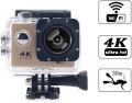 4K Ultra HD Action Camera, 30FPS Anti-Shake EIS Sports Cameras, 30M waterproof Underwater Camera with Remote Control & Waterproof Case, LCD Screen Support WiFi and 170 Degree Wide Angle (Gold). 