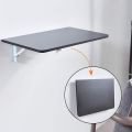 Wall Mounted Folding Laptop Table Floating for Bedroom Kitchen Space Saving, Foldable Wooden Modern Computer Desk Workstation Small Desk Foldable with Metal Support (Black). 