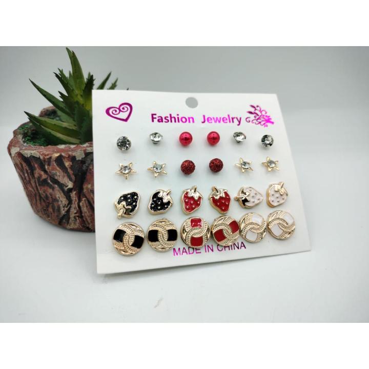 Pip Store 12 pairs/set Crystal Earrings Set Women Round Flower Month Jan-Dec Ball Stud Earring kit Jewelry Accessories