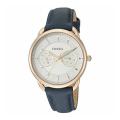 Fossil Tailor White Dial Navy Blue Leather Strap Watch For Women ES-4260. 
