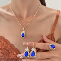 【Hot demand】Europe and America ins Water Drop Jewelry Set Personalized Fashion Color Rhinestone Necklace Earrings Ring Set Bridal Jewelry.