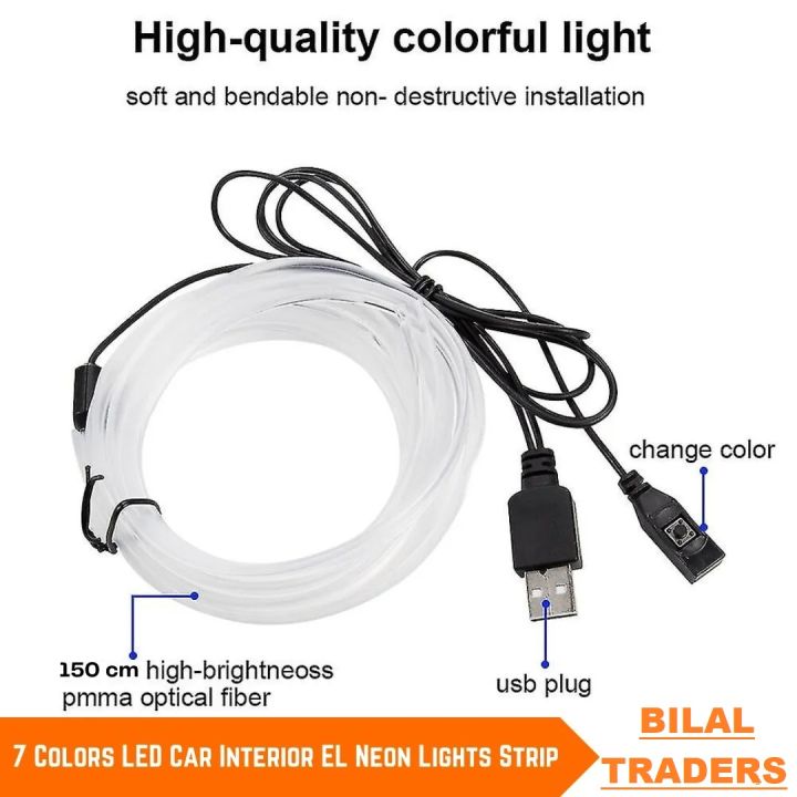 RGB Car Interior LED Light Strip Ambient Neon Invisible Light USB Fiber ...