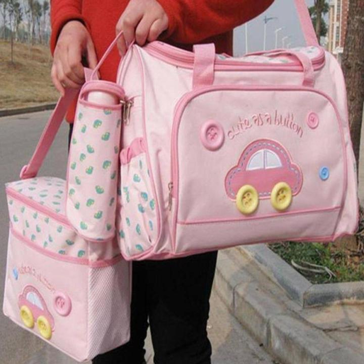 4PCS Car Print Mother Bag Baby Diaper Bags Sets Multifunctional Baby Nursing Nappy Bag For Mom Organizer Daraz.pk