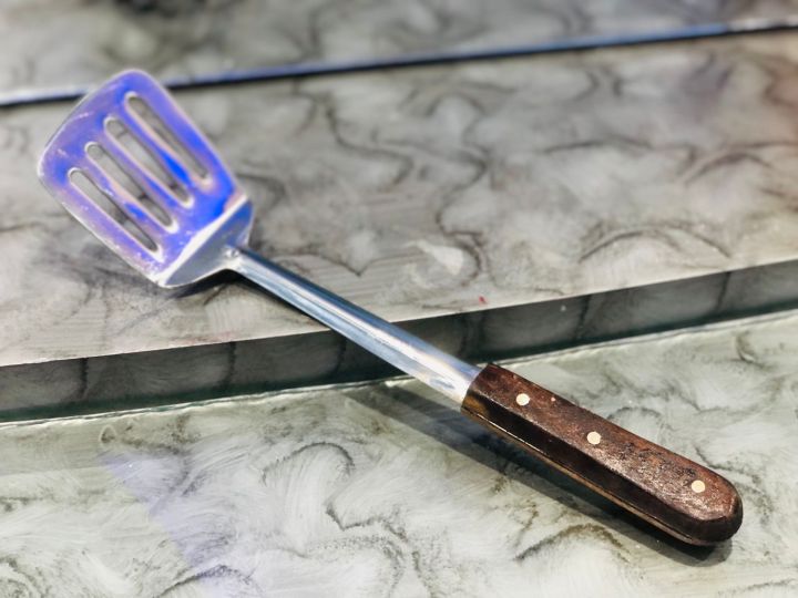 Palta Frying Spoon  Stainless Steel Rice Palta with Wooden Handle Cooking Spoon Palta Lifter