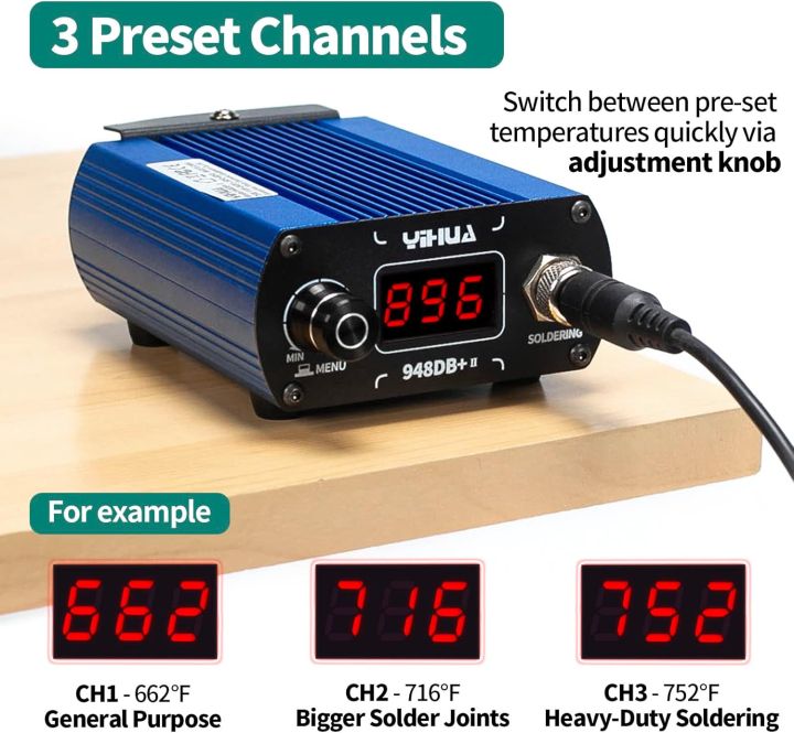 YIHUA%20948DB+%20II%20Soldering%20Iron%20Station%20Kit%20compatible%20for%20T12%20solder%20iron%20tip%20with%202%20tips%20with%20%C2%B0F-%C2%B0C%20Conversion,%20Sleep%20Mode,%20Auto%20Shutdown,%20Preset%20Channels,%20Calibration%20Functions%20-%20Image%205