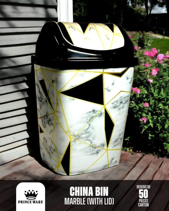 China Dustbin With Swinging Flapper (Marble Printed Design)