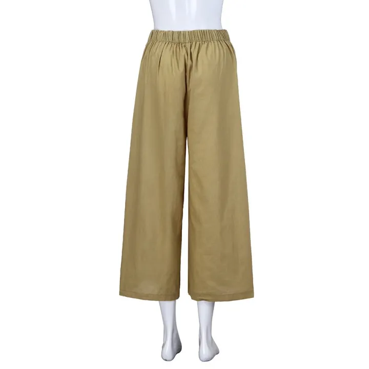 Women%20Palazzo%20High%20Waist%20Wide%20Leg%20Culottes%20Cotton%20Linen%20Trousers%20Loose%20Pants%20PA173%20-%20Image%204