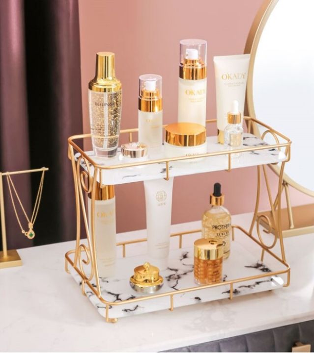 Stylish Cosmetic Shelf Makeup Rack Organizer Cosmetic Storage Rack Makeup Organizer Shelf Cosmetic Display Rack Makeup Storage Shelf Cosmetic Organizer 2 Tier Makeup Organizer Stand Cosmetic Organizer for Vanity Cosmetic Organizer for Bedroom