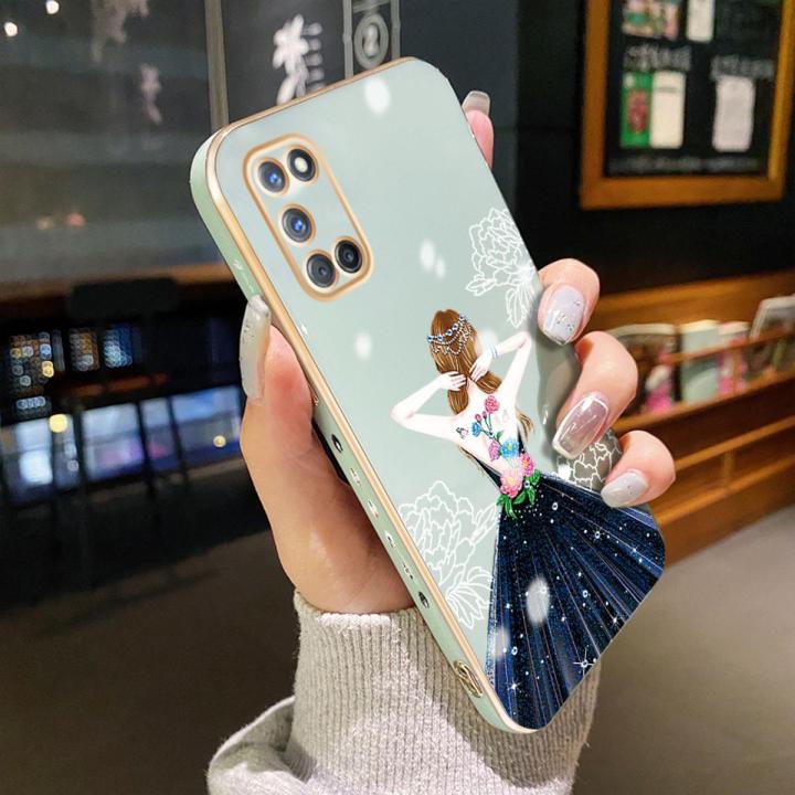 chenyyka For OPPO A52 Case Plating Side Edge Square New Design Clear Princess Girl Phone Cases Pattern Silicone Casing Full Back Cover Camera Protect Shockproof Softcase