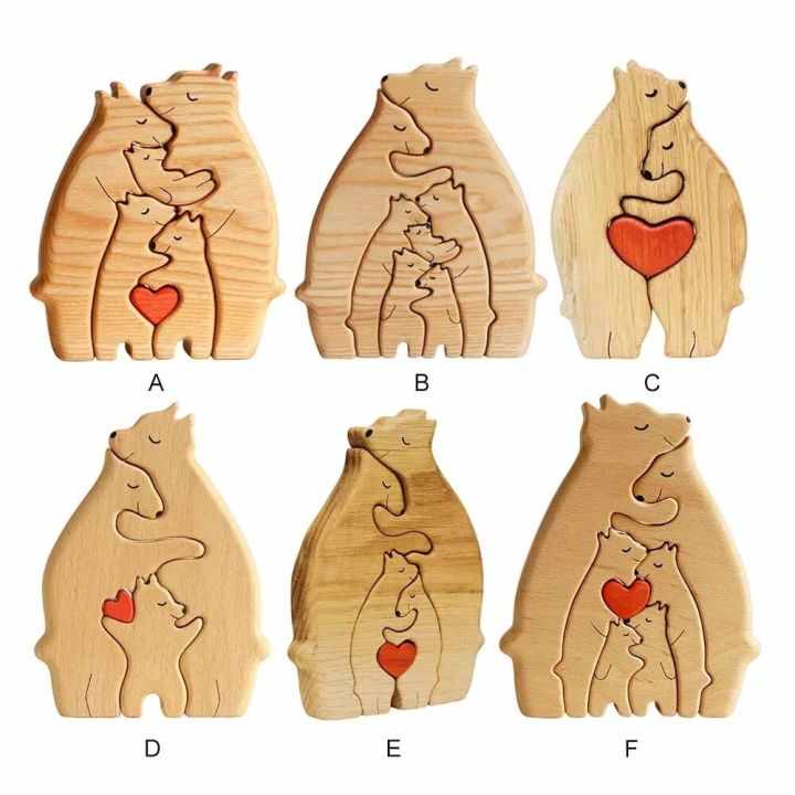 Wooden Family Puzzle Bears Personalised Bear Family Wooden Art Puzzle in Heart Shape Animal Puzzle for Kids 3 Years Old and Up