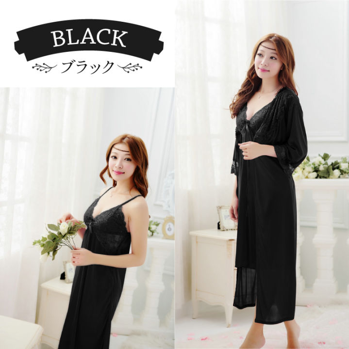 Sexy Nighty Set 3 Piece For Women / Ladies Romantic Night Dress / Hot Bridal Night Suit (GOWN + Inner Dress + Trouser) -Pink