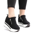 Girls High Heel Wedges Shoes, 4-Inch Canvas with Zipper Lock, Height-Increasing for Women. 
