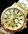 Pack of 4 Golden Watch, Chain Bracelet, Ring, Bar Locket Set for Men/Boys With box. 