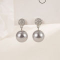 Micro Inlaid Zircon Pearl Stud Earrings Daily Commuting Elegant Autumn and Winter Sweater Accessories Simple Special-Interest Design Romantic. 