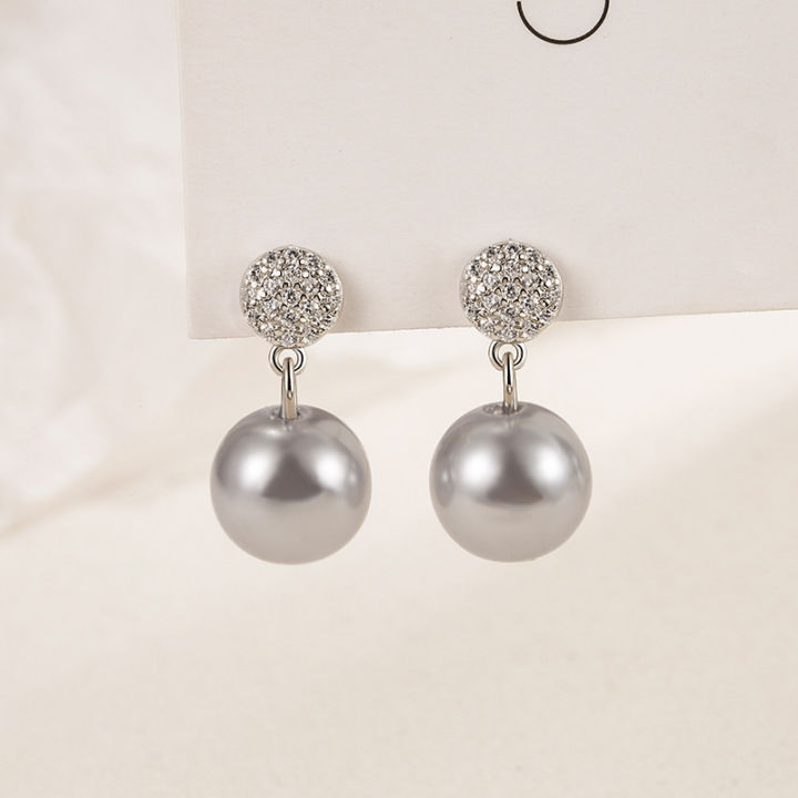 Micro Inlaid Zircon Pearl Stud Earrings Daily Commuting Elegant Autumn and Winter Sweater Accessories Simple Special-Interest Design Romantic