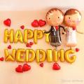 HAPPY WEDDING Golden / Red Foil Letter Balloons Banner For Wedding Celebration Decoration Supplies,-(K.S.). 