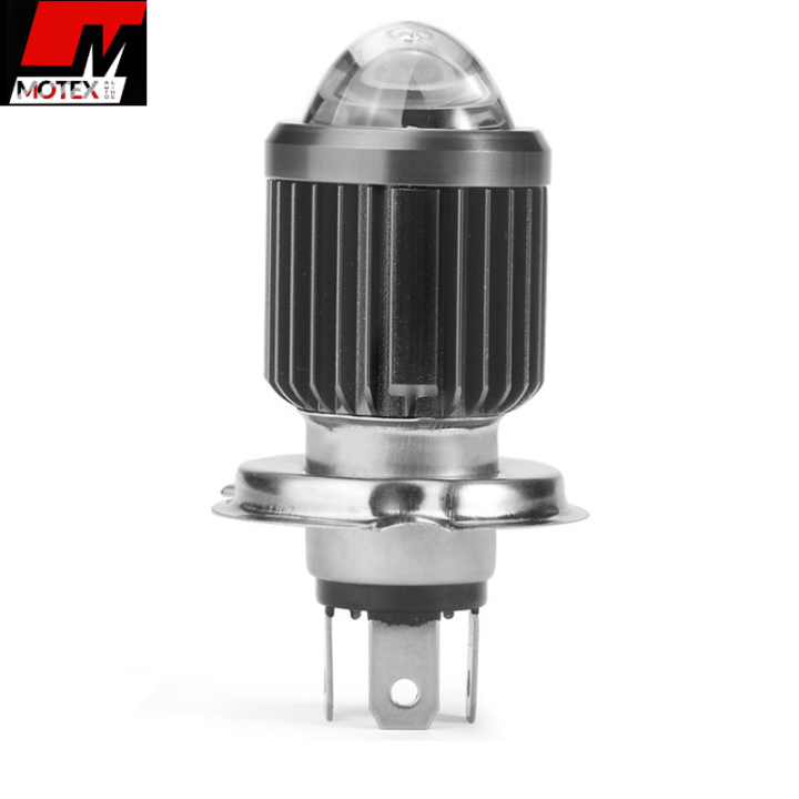Universal H4 Double Color Bulb, Super Bright Cree Led Chip Projector Lens Bulb H4 Fitting Laser Beam Spot Light Fog Light In Head Light Plug n Play ( Use On Battery ) 6000k High Beam 3000k lo Beam Universal Fitment Honda, Yamaha, Suzuki  - Motex Auto Line
