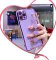For Samsung Galaxy A72 Back Cover with Love Heart Chain Wrist Strap Fashion Bracelet Shiny Plating Bumper Protective Case Silicone Shockproof Mobile Phone Cases. 
