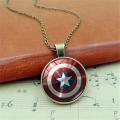 Marvel Avenger Captain America Shield Cabochon Glass Pendant Chain Necklace. 