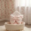 Baby Bellezza Official Velvet Baby Carry Nest with Lace | Soft Newborn Sleeping & Carrying Bed | Navy Blue & Light Pink Baby Nest , Light Blue And Dark Pink. 