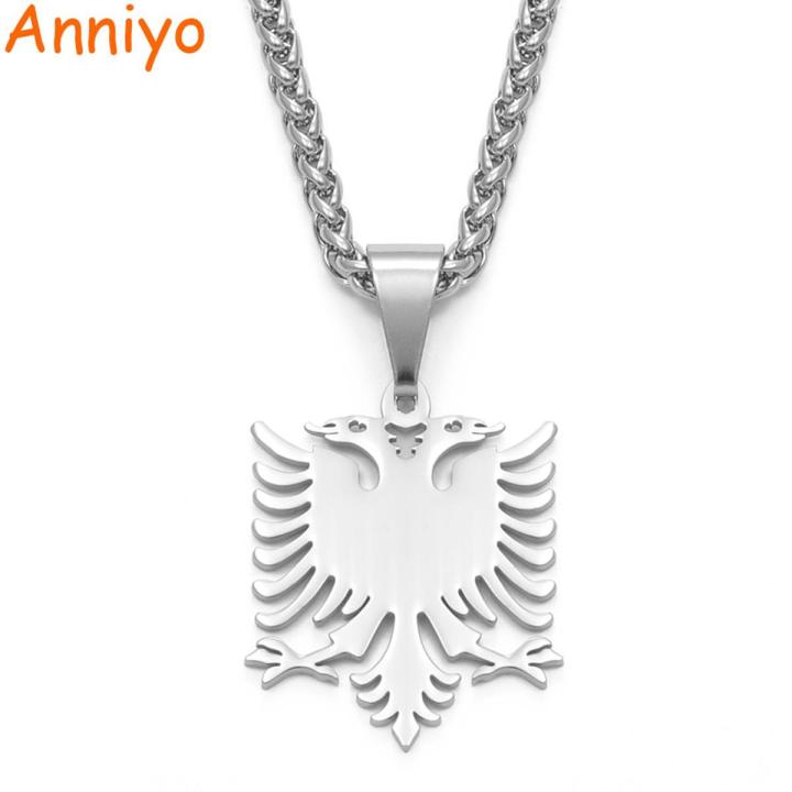 Anniyo Albania Eagle Pendant Necklaces Polishing Stainless Steel Jewelry Ethnic for Women Men #109221