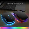 RGB Wireless Mouse - Slim & Silent 7 Colour LED Lights - Transparent & Black Body - Dual Mode 2.4G & Bluetooth Rechargeable Portable Optical Office Mouse With USB Receiver - 3 Adjustable DPI Levels for Notebook, PC, Computer, MacBook. 