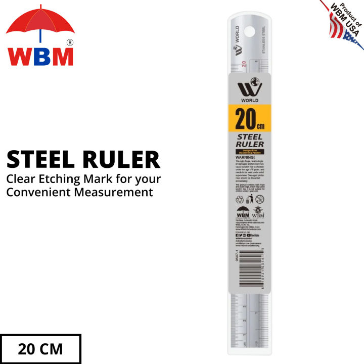 WBM World Steel Ruler - 20cm | Stainless Steel Ruler, Office And School ...
