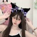 1Pcs Sanrio Cartoon Anime Kuromi Little Devil Hairband Simulation Plush Cute Ears Headband Girls Exhibition Accessories. 