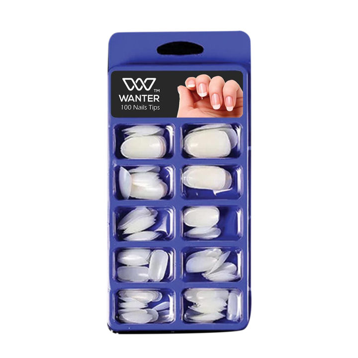 Acrylic Nails Oval Shape White Color Kit (100 Pcs)