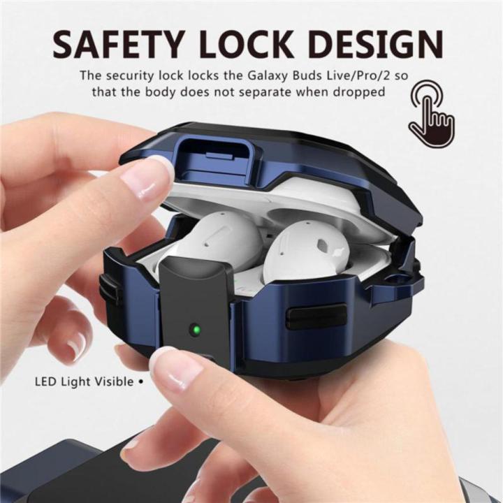 yaNew Security Lock Design Cover For Samsung Galaxy Buds Live/Pro/2 Headphone Cover Military Grade Hard Silicone Anti-Slip Case