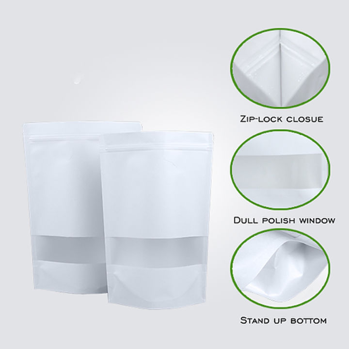 15x22%20cm%20100pcs/Lot%20%20Biodegradable%20White%20kraft%20paper%20stand%20up%20pouch,%20stand%20up%20paper%20bags%20with%20window%20and%20zipper%20Packaging%20material,%20packaging%20box,%20packaging%20bags%20food%20container,%20food%20Grade%20-%20Image%202
