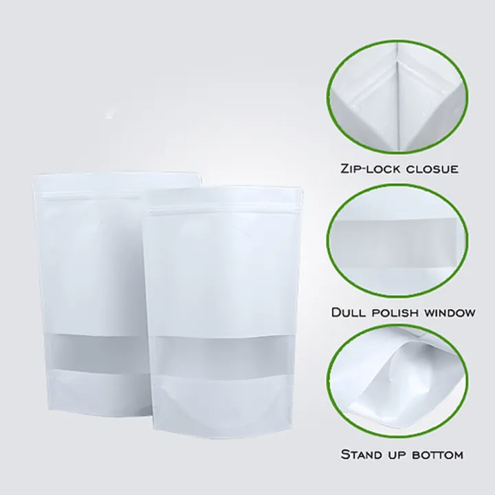 17x24%20cm%20100pcs/Lot%20Biodegradable%20White%20kraft%20paper%20stand%20up%20pouch,%20stand%20up%20paper%20bags%20with%20window%20and%20zipper%20Packaging%20material,%20packaging%20box,%20packaging%20bags%20food%20container,%20food%20Grade%20-%20Image%202