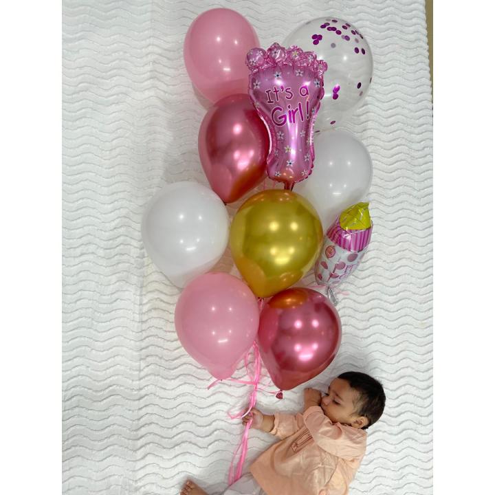 Baby girl announcement balloons pink and golden 10pieces