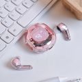 Transparent Pink Air 39 Airpods Earbuds for Girls Bluetooth 5.3 Crystal Stereo Earphones Case. 
