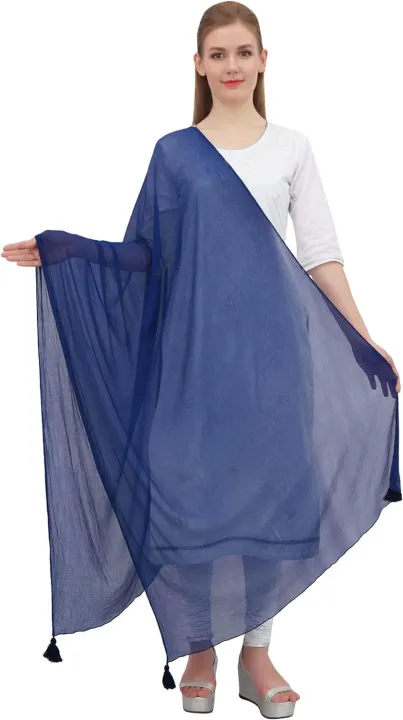 Stoler Ladies Royal Blue Chiffon Stoler with Tassels by Patel – Lightweight premium ...