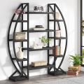 Multiple-Tiers Indoor Book Shelf, Large Half Moon Shaped Shelf, Curved Industrial Book Rack for Living Room. 