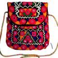 Traditional Pakistani Balochi Sindhi Embroided Multicolor Size 15x12 cm Cultural Wallet & Cross body shoulder for Girls & Women Coin Purse Hand Made Mirror Work Handicraft for Ladies, Females & Kids. 