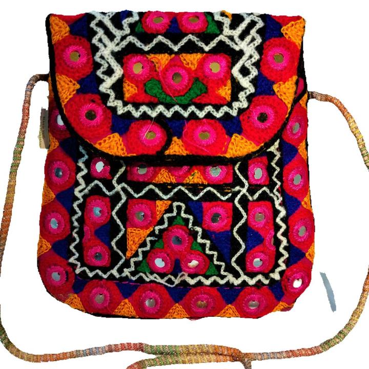 Traditional Pakistani Balochi Sindhi Embroided Multicolor Size 15x12 cm Cultural Wallet & Cross body shoulder for Girls & Women Coin Purse Hand Made Mirror Work Handicraft for Ladies, Females & Kids